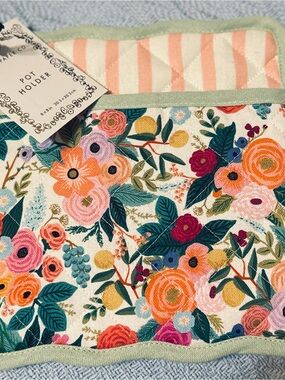 Rifle Paper Co. Garden Party Floral Quilted Pot Holder with Sage Trim